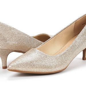 DREAM PAIRS Women's Gold Low Heel Pointed Toe Pump Shoes